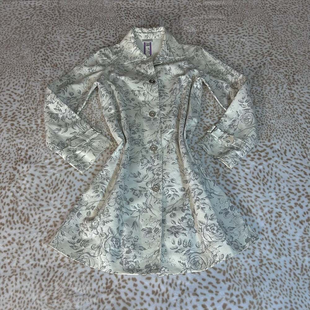 Isaac Mizrahi Floral Brocade Coat White Gray